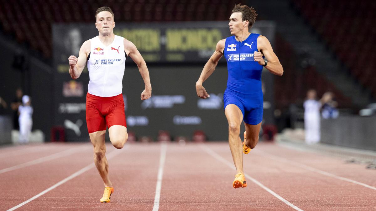 Pole vaulter Armand Duplantis runs the 100m in 10.37 s and beats Karsten Warholm